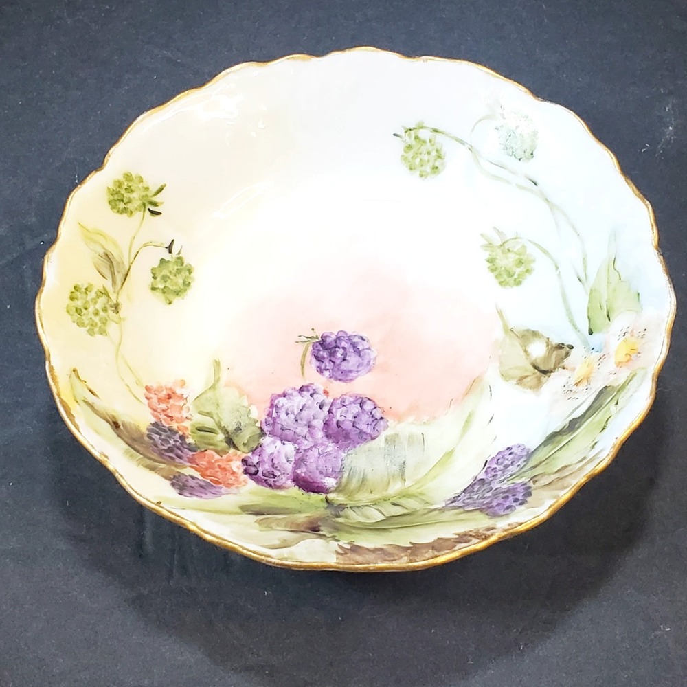 Vtg O & EG Royal Austria Hand Painted Raspberry Blackberry Berry Trinket Bowl